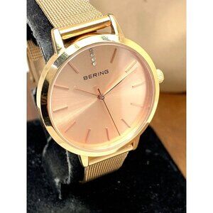 Bering Women's Watch 13434-366 Quartz Rose Gold Mesh Stainless Steel 34mm